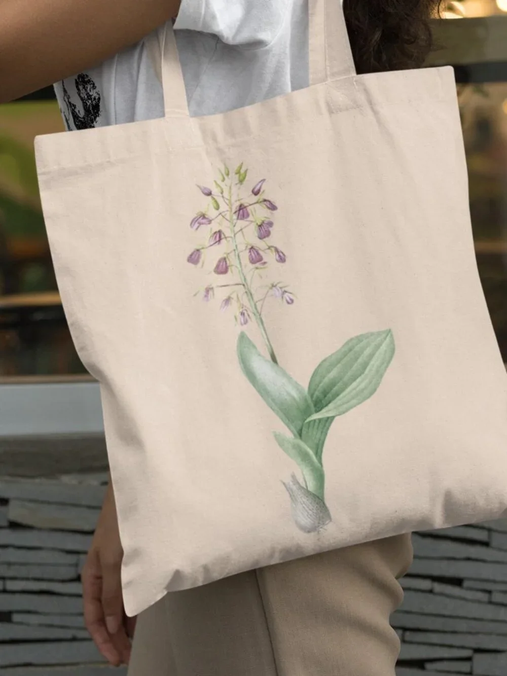 Brown Orchid Vintage Floral Print Graphic Canvas Tote Bag